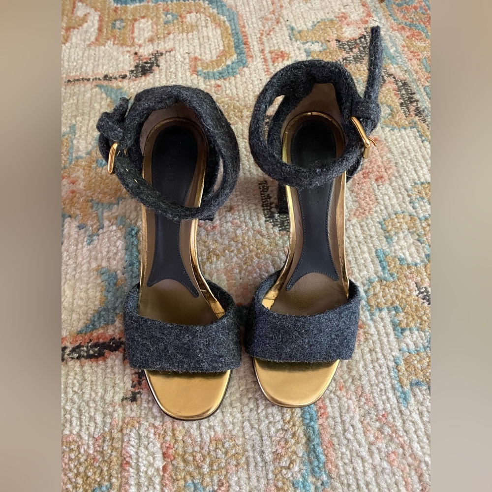 Marni Felt Wool Dark Grey Block Heel Sandals Size 37 - Picture 4 of 15